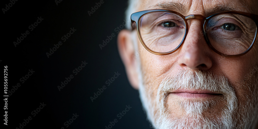 © Di Studio - senior man in glasses on dark background with copy space