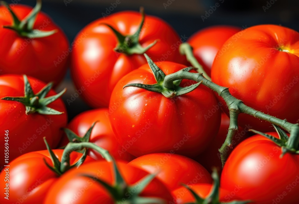 Fresh and juicy red tomatoes on a vine