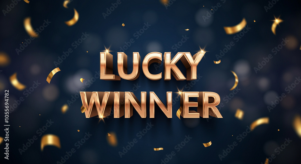 Lucky Winner text with festive graphic design elements and golden confetti background Lucky Winner text with festive graphic design elements and golden confetti background