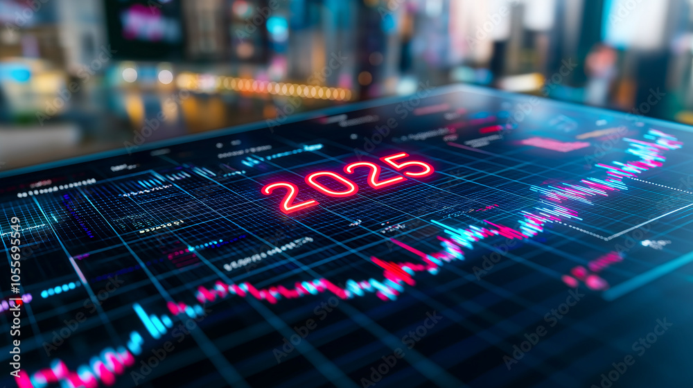 digital financial chart displaying data trends for year 2025, showcasing vibrant colors and futuristic design elements. image conveys sense of innovation and progress digital financial chart displaying data trends for year 2025, showcasing vibrant colors and futuristic design elements. image conveys sense of innovation and progress