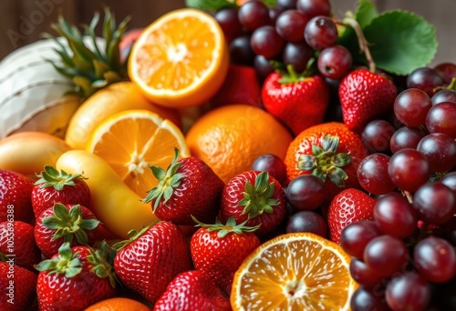 Vibrant assortment of fresh fruits in a basket photo