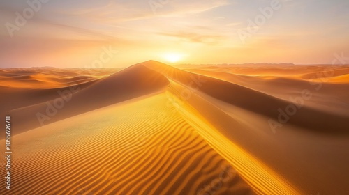 A breathtaking desert landscape with flowing golden sand cascading down a towering dune