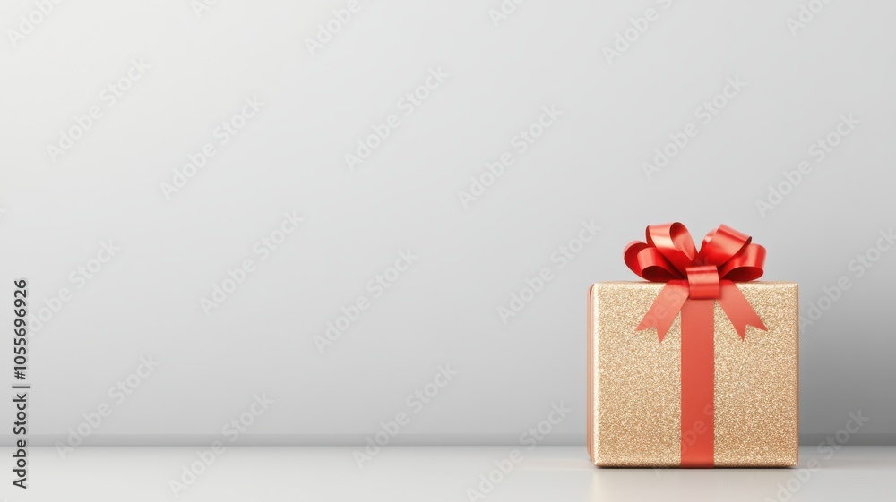 A beautifully wrapped gift box with a red ribbon sits against a minimalist grey background, creating a festive and elegant atmosphere. A beautifully wrapped gift box with a red ribbon sits against a minimalist grey background, creating a festive and elegant atmosphere.