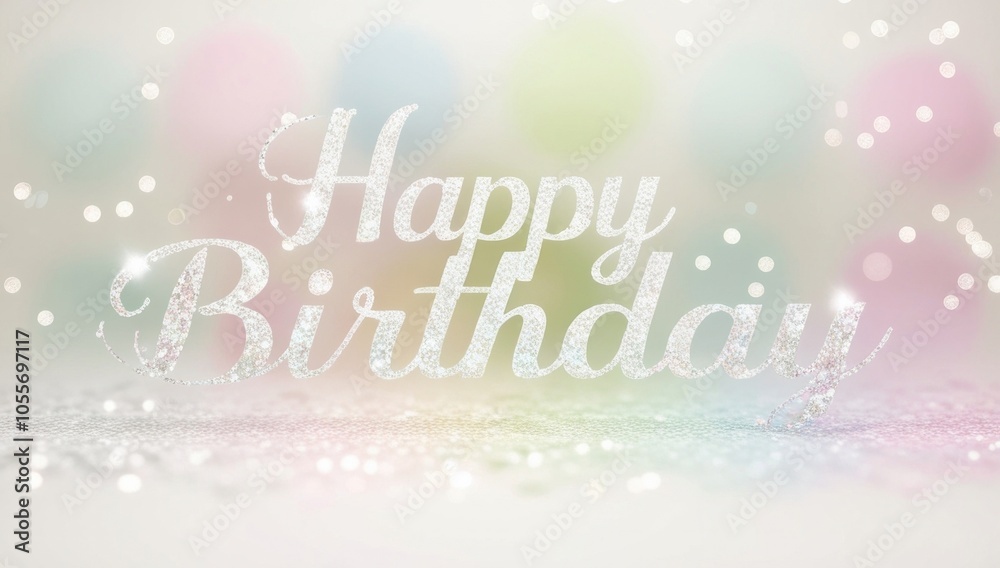 Happy Birthday text with a soft, pastel-colored background featuring light bokeh and subtle sparkles. The design is gentle and elegant, ideal for greeting cards with ample copy space Happy Birthday text with a soft, pastel-colored background featuring light bokeh and subtle sparkles. The design is gentle and elegant, ideal for greeting cards with ample copy space