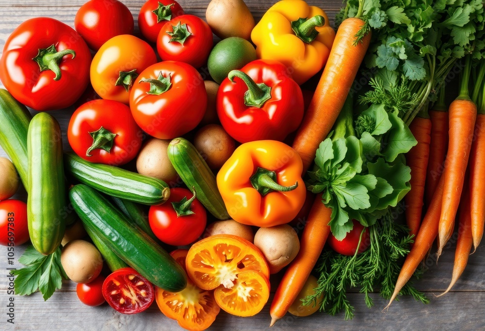 Vibrant assortment of fresh vegetables and fruits Vibrant assortment of fresh vegetables and fruits