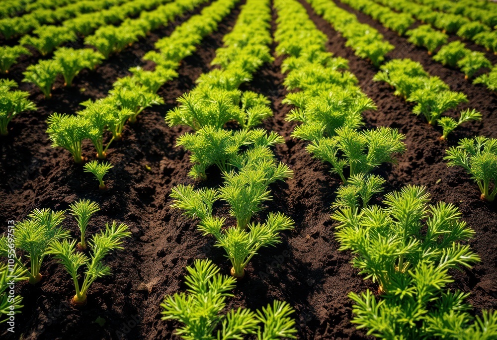 Lush green carrot field under bright sunlight Lush green carrot field under bright sunlight