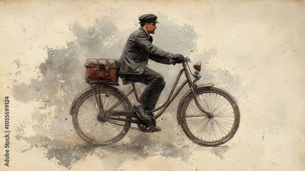 Obraz premium Vintage bicycle enthusiast illustration with retro charm and old-fashioned style