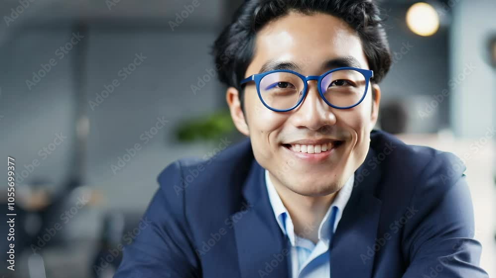 Portrait of a Happy Japanese Businessman Smiling at the Camera in an Office Setting Portrait of a Happy Japanese Businessman Smiling at the Camera in an Office Setting