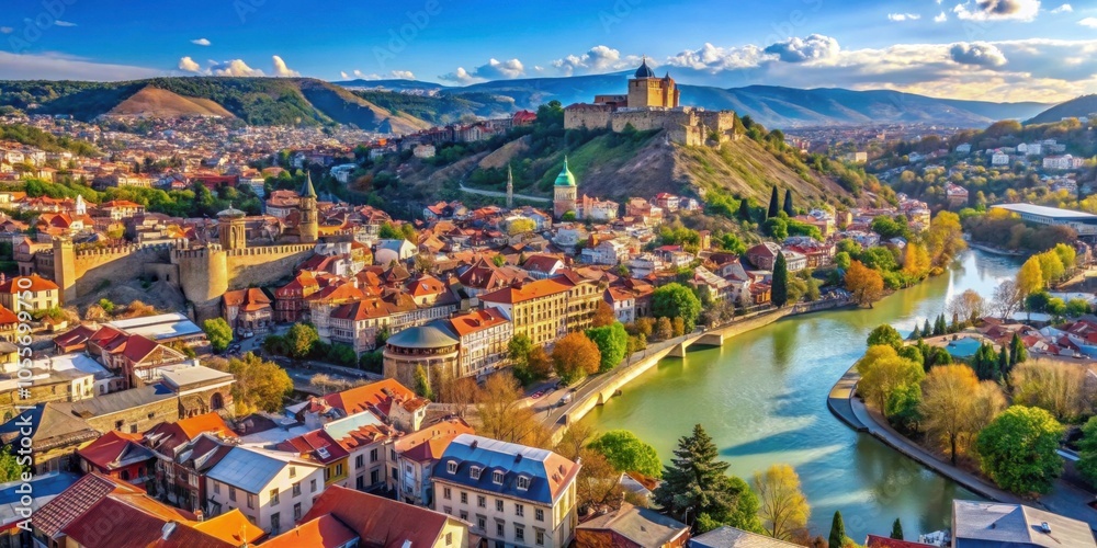 Fototapeta premium Amazing panorama of old town Tbilisi Georgia, Tbilisi, Georgia, old town, panoramic view