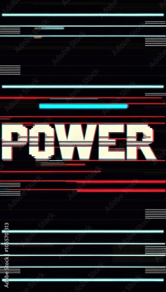 Obraz premium Power with a glitch style text effect use for logo and business brand. Retro 1980s video game graphics poster
