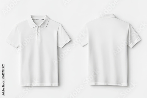 White polo shirt mockup with front and back views on white background