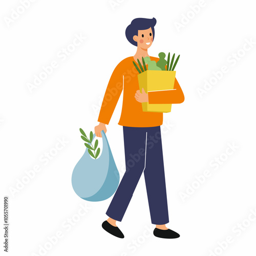 Man with shopping leaves supermarket