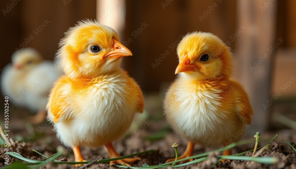 Obraz premium Adorable yellow chicks exploring their environment