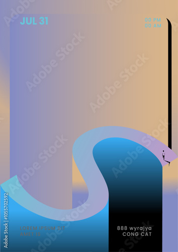 Man walks along a curved path against a blue gradient background, conveying movement and time of day. Ideal for website banners.