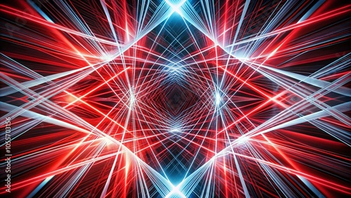 Abstract Background of Glowing Red and White Intersecting Lines on Black for Modern Design and Technology