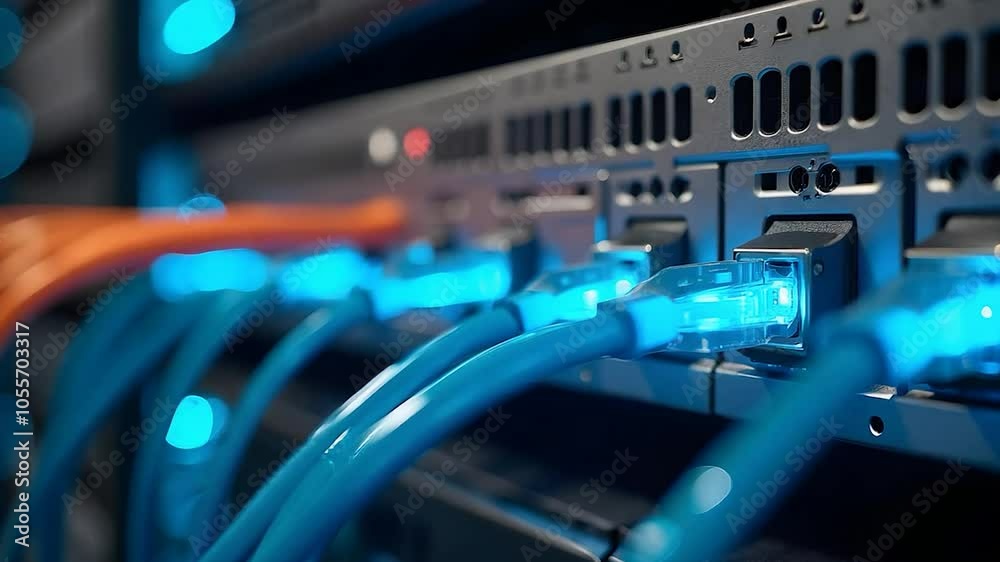 Closeup of Network Cables Plugged into Server Closeup of Network Cables Plugged into Server