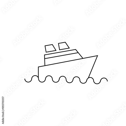 Boat with Stars for Sailing at Night, Fisherman Sailboat on the Ocean Sea Wave Silhouette logo design