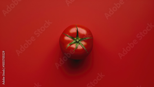 Perfectly Ripe Red Tomato on Solid Red Background