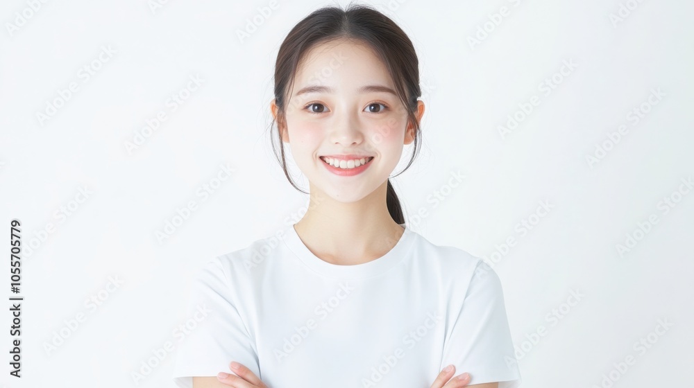 Asian young woman smiling on white background Asian young woman smiling on white background