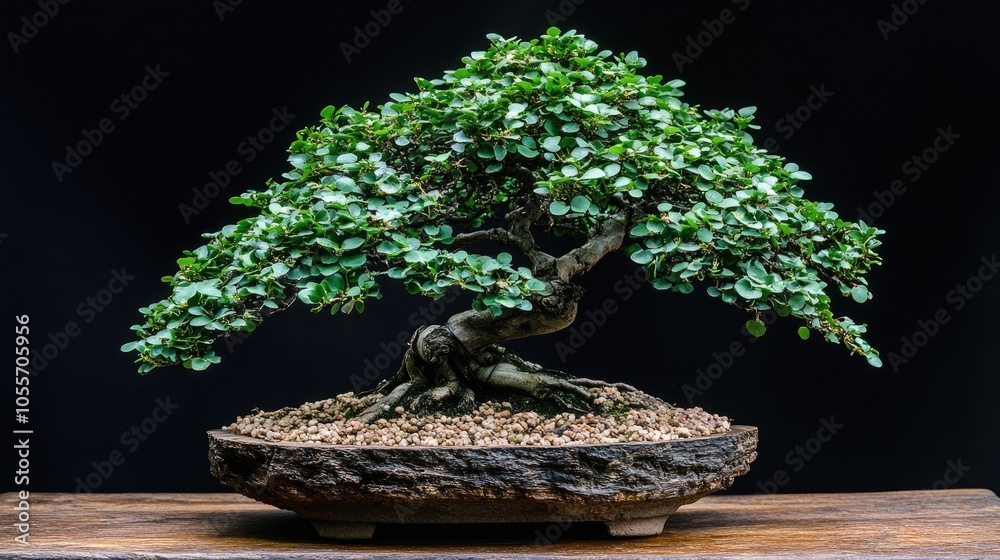 Elegant Bonsai Tree on Wooden Base Elegant Bonsai Tree on Wooden Base