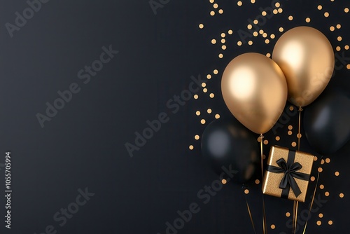 Celebrate in style elegant black and gold party decor with balloons and gifts for unforgettable moments photo