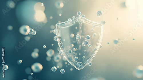 Protective Glass Shield with Blue Bubbles in Abstract Background