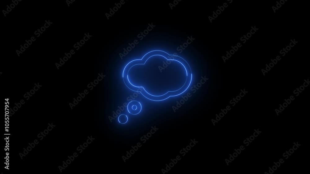 Neon thought bubble icon glowing black background animation Neon thought bubble icon glowing black background animation