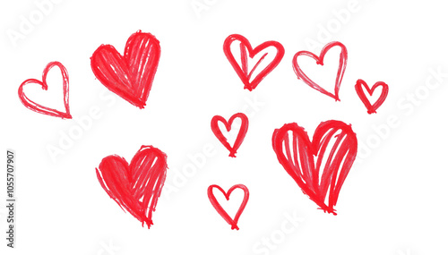  red hearts drawn on transparent background. red hearts on white background suitable for Valentines Day, romantic themes, love letters, cards, posters, and social media posts.