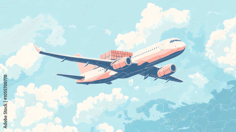 Cartoon Airplane Flying Above the Clouds Cartoon Airplane Flying Above the Clouds
