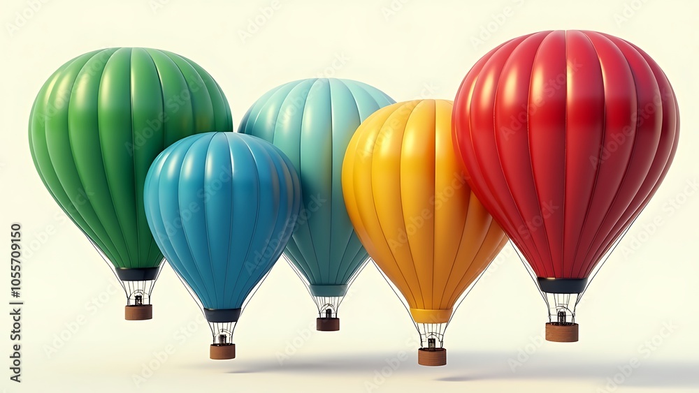 Obraz premium Set of floated green Hot-air balloon isolate on transparency background PNG