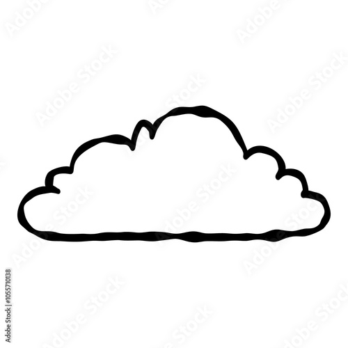 Outline hand painted cloud doodle PNG isolated shape. Hand drawn line shape. Simple stroke grunge icon. Minimalist cartoon playful shape logo