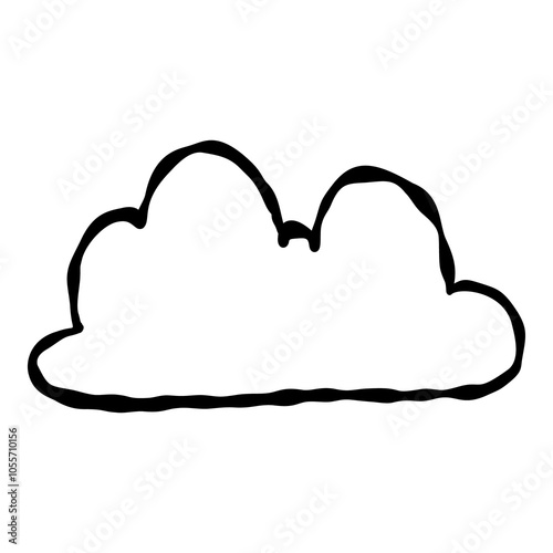 Outline hand painted cloud doodle PNG isolated shape. Hand drawn line shape. Simple stroke grunge icon. Minimalist cartoon playful shape logo