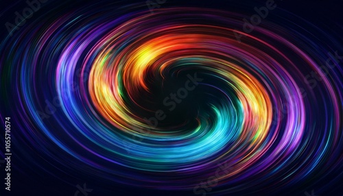 Abstract colorful swirling vortex on a dark background. Ai generative.