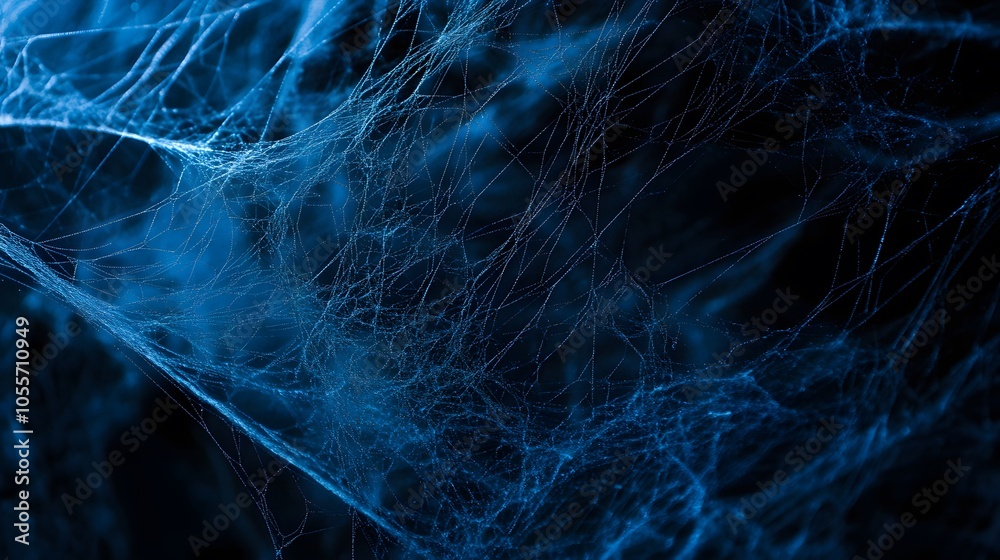 Black Spider Web on Blue Background, Abstract Image, Texture, Pattern Background, Wallpaper, Cover and Screen for Smartphone, PC, Laptop, 9:16 and 16:9 Format