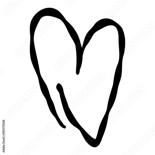Outline hand painted heart doodle PNG isolated shape. Hand drawn line shape. Simple stroke grunge icon. Minimalist cartoon playful shape logo