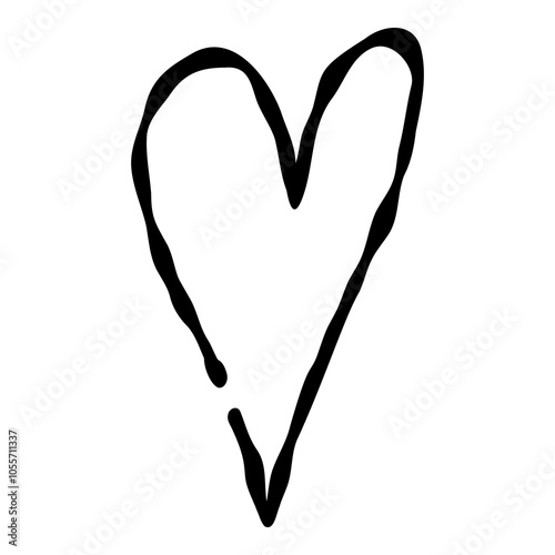 Outline hand painted heart doodle PNG isolated shape. Hand drawn line shape. Simple stroke grunge icon. Minimalist cartoon playful shape logo
