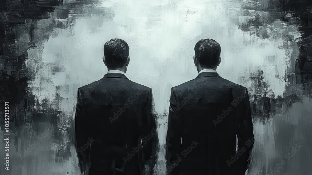 custom made wallpaper toronto digitalConceptual artwork of siamese twin businessmen in abstract sketch