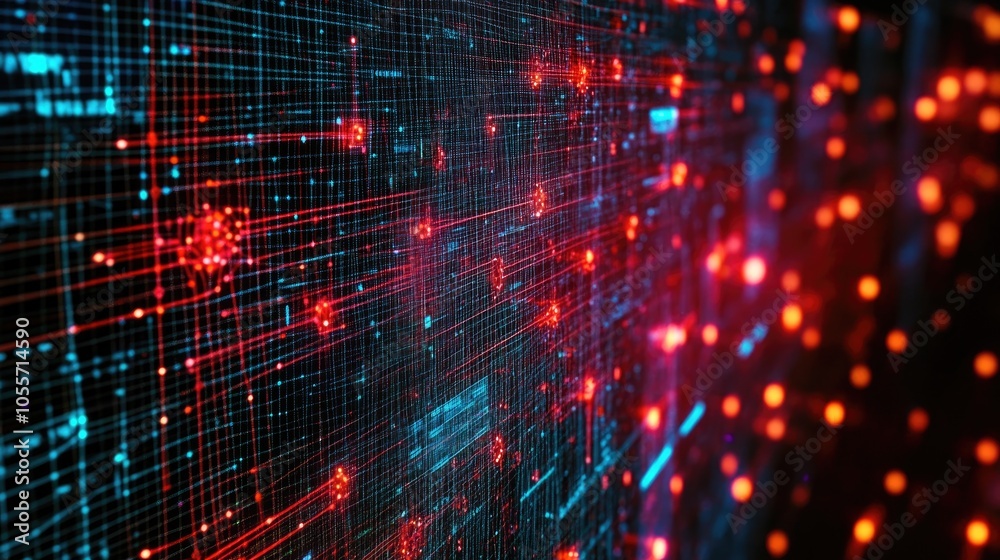 Neural network graphics on a screen, symbolizing machine learning processes. Neural network graphics on a screen, symbolizing machine learning processes.