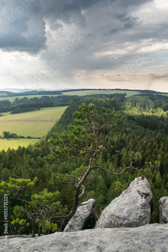 Views from Křížový vrch near the Adršpach Rocks offer a stunning panorama of the beautiful Czech countryside. photo