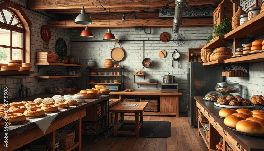 Charming bakery interior with freshly baked goods Charming bakery interior with freshly baked goods