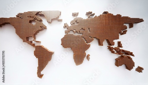 Abstract World Map with Brown Squares on White Background. 3D Rendering photo