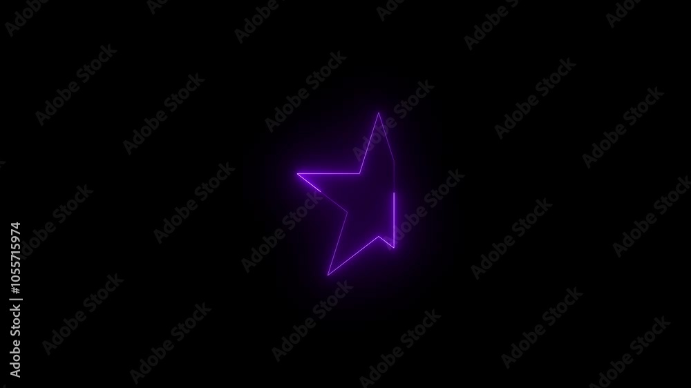 Neon three quarter star left icon glowing black background animation Neon three quarter star left icon glowing black background animation
