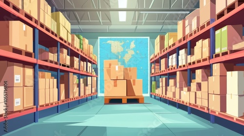 Wallpaper Mural Cartoon Warehouse with Shelves and Boxes Torontodigital.ca