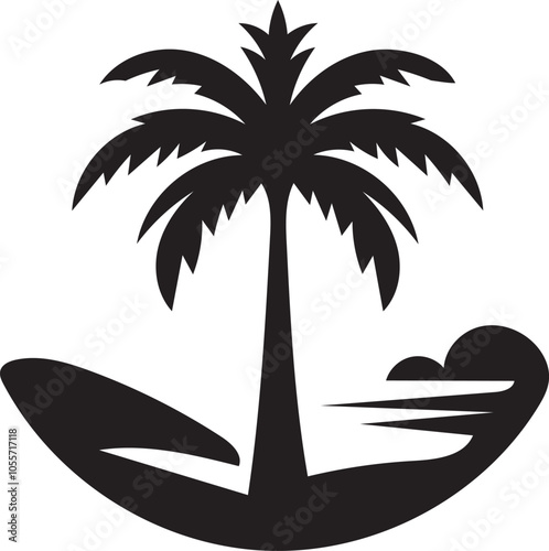 Black palm silhouette tropical tree