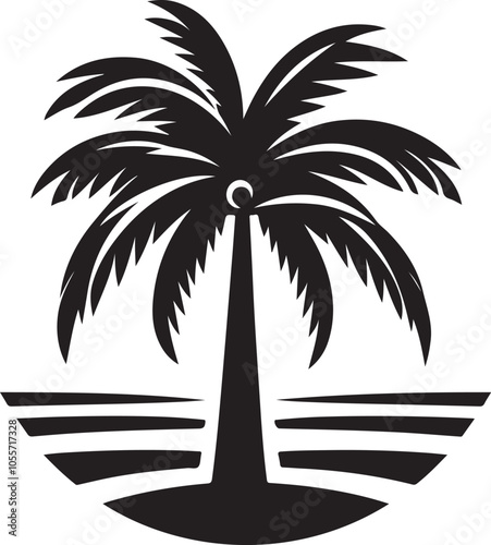 Palm Tree Silhouette On White Background