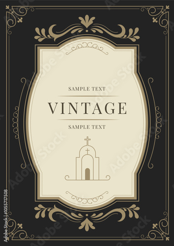 Ornate vintage frame with twisted floral elements in vertical format. Can be used in Christian community,decorated with church icon.Suitable for invitations,certificates, posters and postcards.Vector