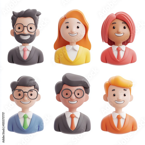 business people 3d faces avatars set on white background photo