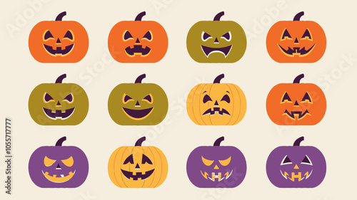 collection of Halloween pumpkin vector horror on white background
