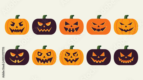 collection of Halloween pumpkin vector horror on white background
