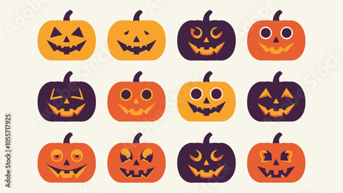 collection of Halloween pumpkin vector horror on white background 